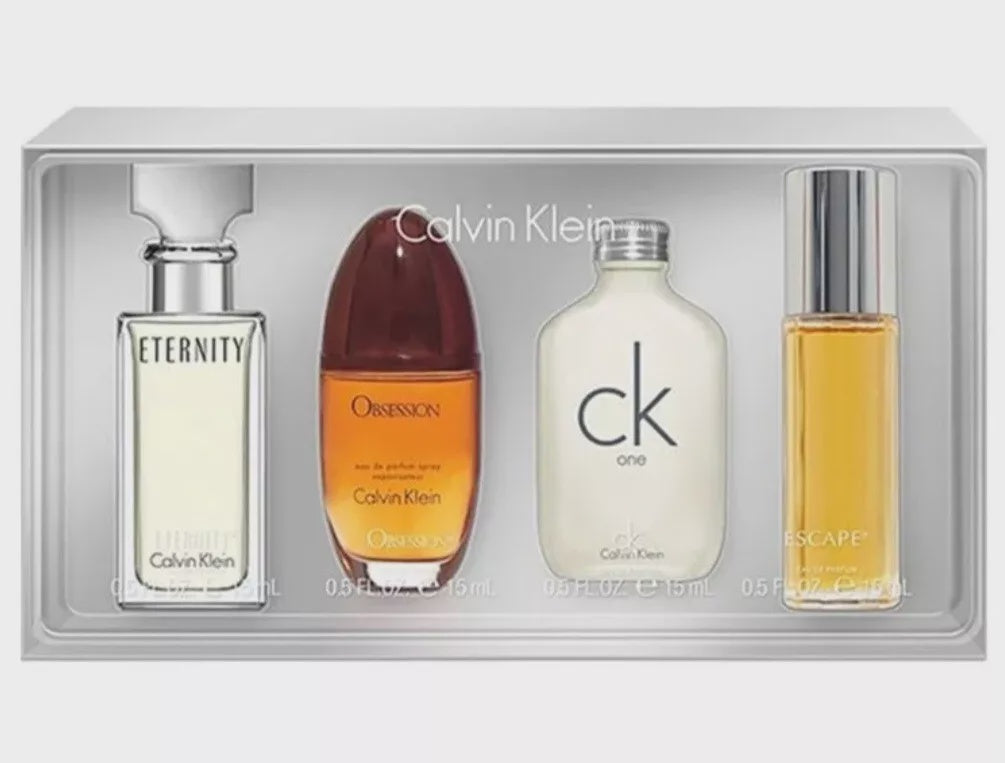 Calvin Klein 4 Pcs Set Women Obsession, Ck One, Escape & Eternity 0.5 oz (15 ml)
