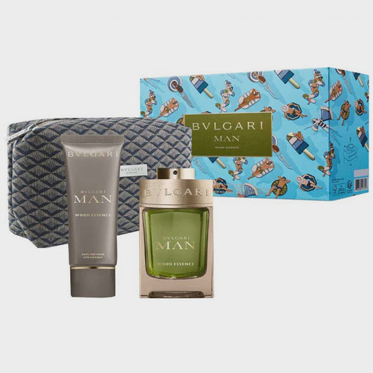 Bvlgari Man Wood Essence 3 PIC Gift Set 100ml EDP + 100 Aftershave Balm + Pouch