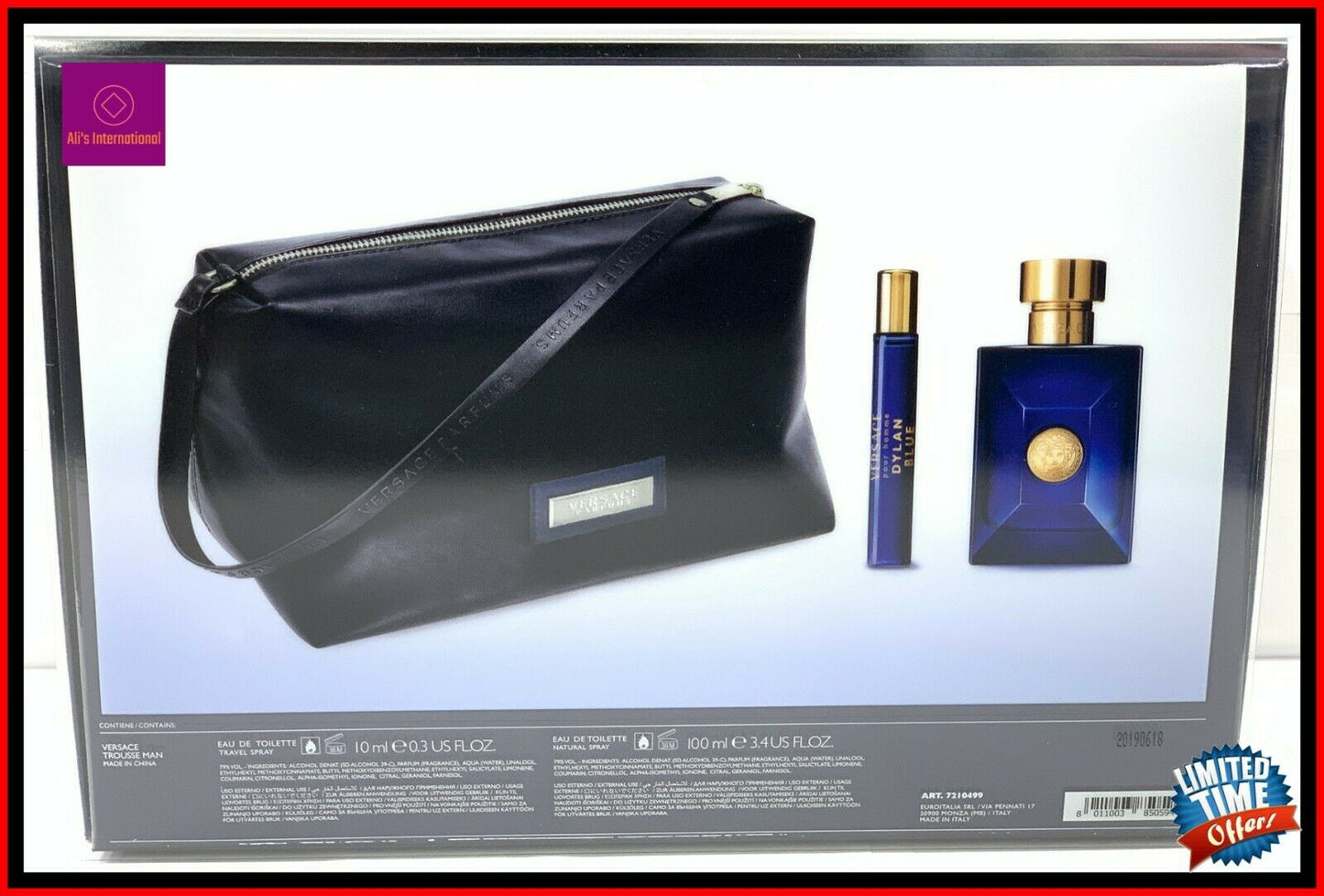 Versace Dylan Blue 3pc Men Set 3.4oz Edt Spray+mini0.3oz+trousse In Box