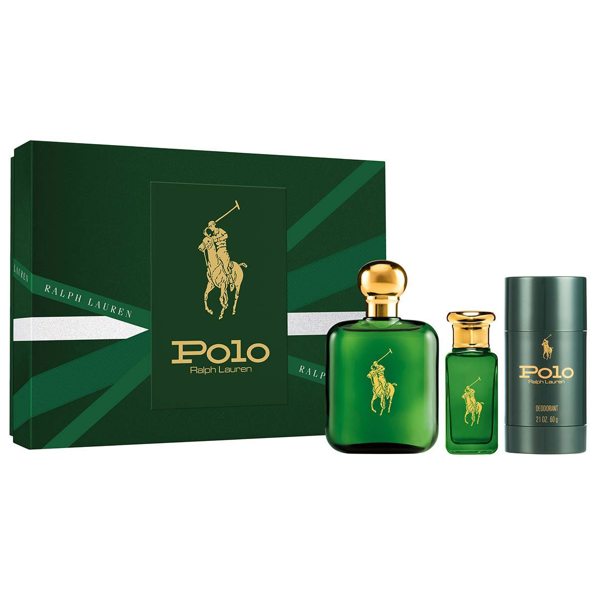 Polo Green 3pc Gift Set ( 4.0oz Edt + 1.0oz Edt + 75ml Deodorant Stick) For Men