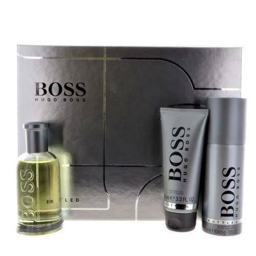 Hugo Boss Bottled Cologne 3.3 EDT Spray+Shower Gel+Deodorant Spray Set.