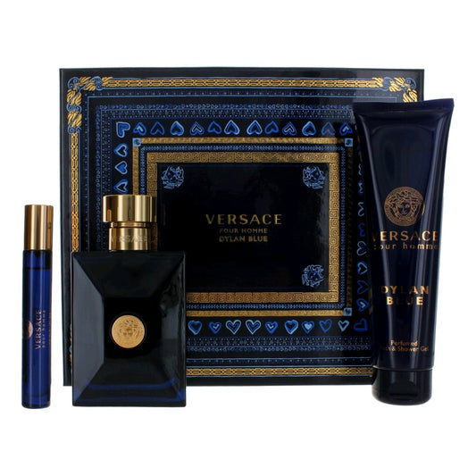 Versace Pour Homme Dylan Blue 3.4 oz by Versace, 3 Piece Gift Set for Men