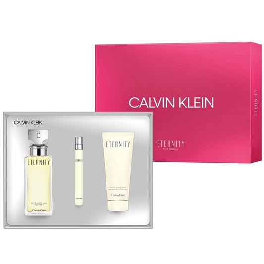 CALVIN KLEIN ETERNITY WOMAN 3 PCS SET EAU OF PARFUM 100ML VAPORIZER + PERFUMED BODY LOTION 100ML + MINIATURE EAU OF PARFUM 10ML VAPORIZE