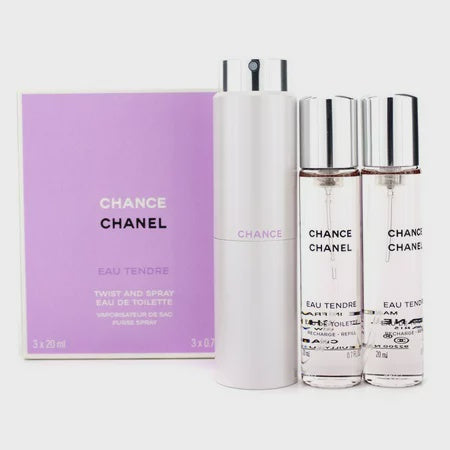 Chance Eau Tendre Perfume 3 x .7 oz Mini EDT Spray + 2 Refills for Women