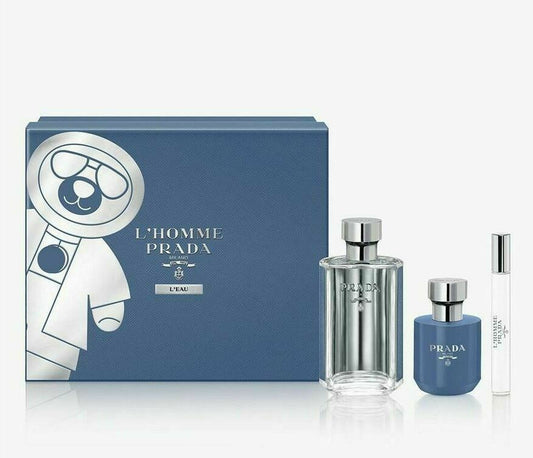 Prada L'HOMME L'EAU Gift Set, 100ml EDT Spray + 10ml EDT Spray+ 100ml Shower Gel