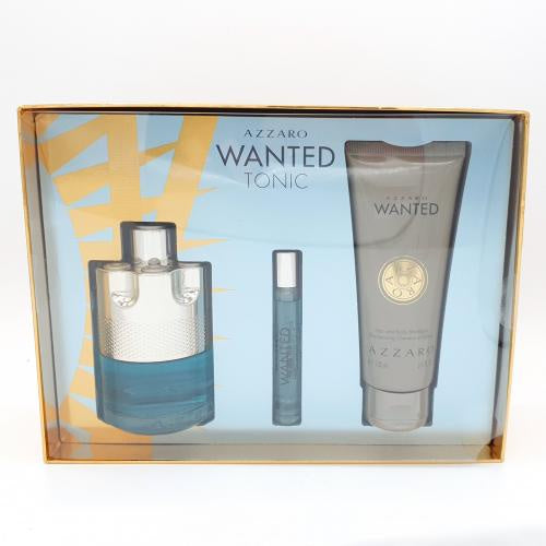 AZZARO WANTED TONIC 3 PCS SET: 3.4 EAU DE TOILETTE SPRAY + 0.2 EAU DE TOILETTE SPRAY + 3.4 HAIR & BODY SHAMPOO (HARD BOX)