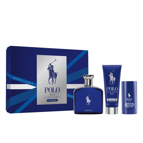 SRP $ 135 POLO BLUE EDP GIFT SET 4.2OZ/ BW/ DEO