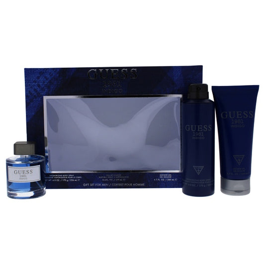 Guess 1981 Indigo by Guess for Men - 3 Pc Gift Set 3.4oz EDT Spray, 6oz Body